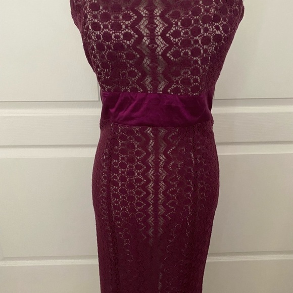 Tracy Reese New York Strapless Wine Lace Dress | Size 4 | Elegant Wool Blend - Picture 4 of 10